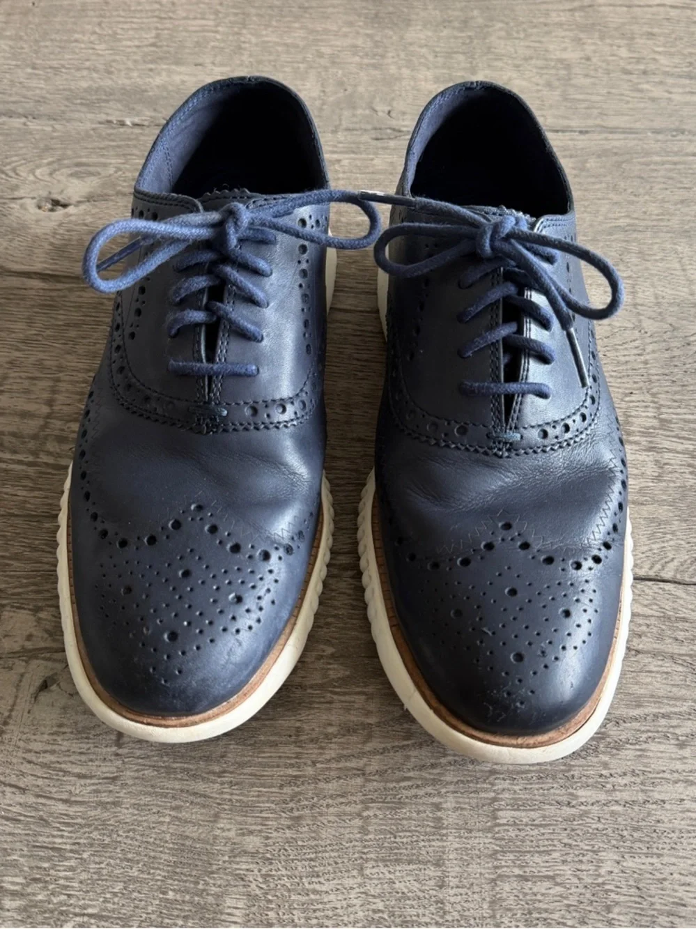 Cole Haan ZeroGrand Wingtip Oxford Navy Leather Shoes Men’s 7.5M - Picture 4 of 15